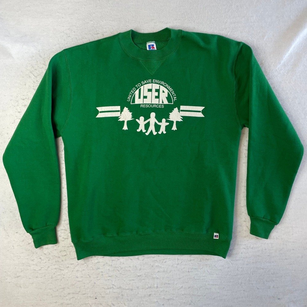 Russell Athletic Sweatshirt L Green Vintage USER Resources Graphic Made in USA
